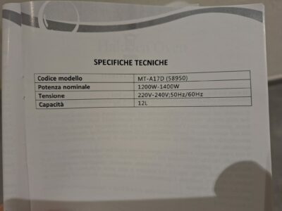 Forno Alogeno portatile capacità 12l e potenza 1400W
