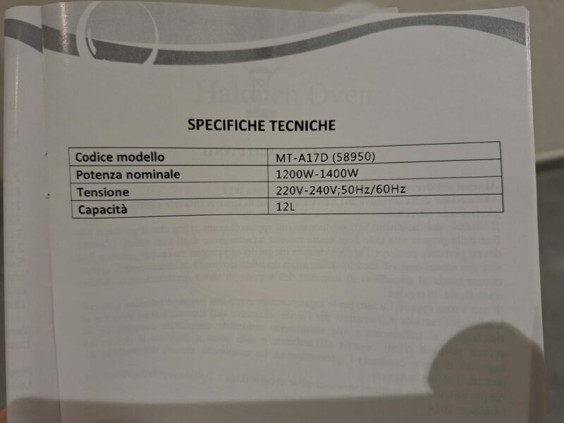 Forno Alogeno portatile capacità 12l e potenza 1400W