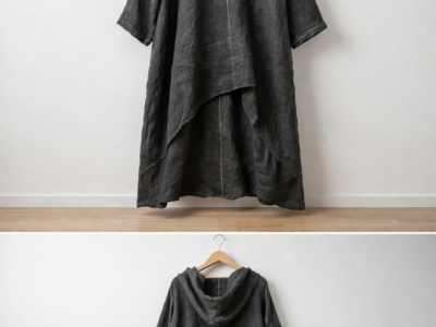 Vestito oversize con cappuccio in lino