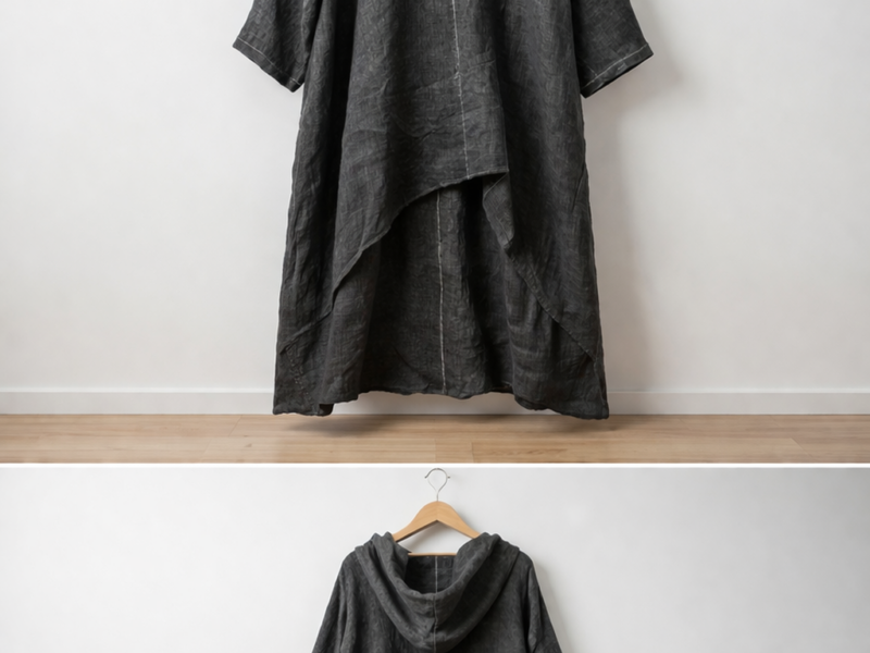 Vestito oversize con cappuccio in lino