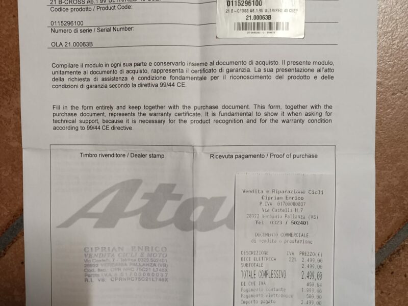 E-BIKE ATALA 21 B-CROSS - 500W + sellinoTelescopico