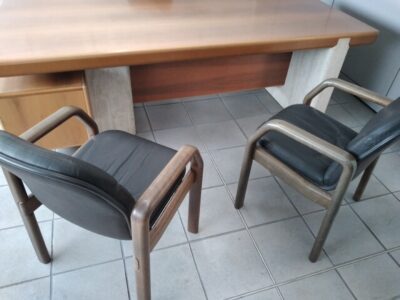 Scrivania angolare Noce massello base Marmo bianco 235+200x100cm