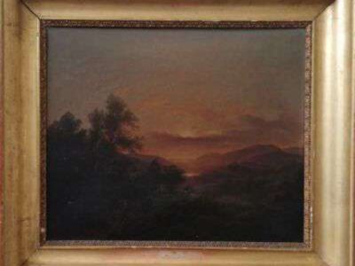 Dipinto antico originale del 1848 di " Emilio Donnini " paesaggio, olio su tela