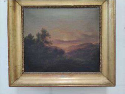 Dipinto antico originale del 1848 di " Emilio Donnini " paesaggio, olio su tela