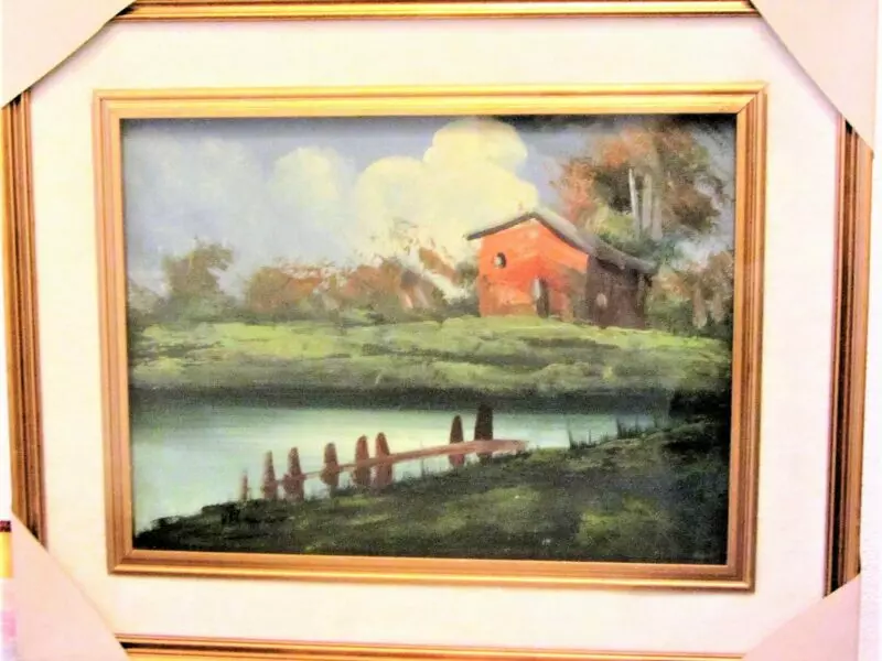 Dipinto Paesaggio con laghetto